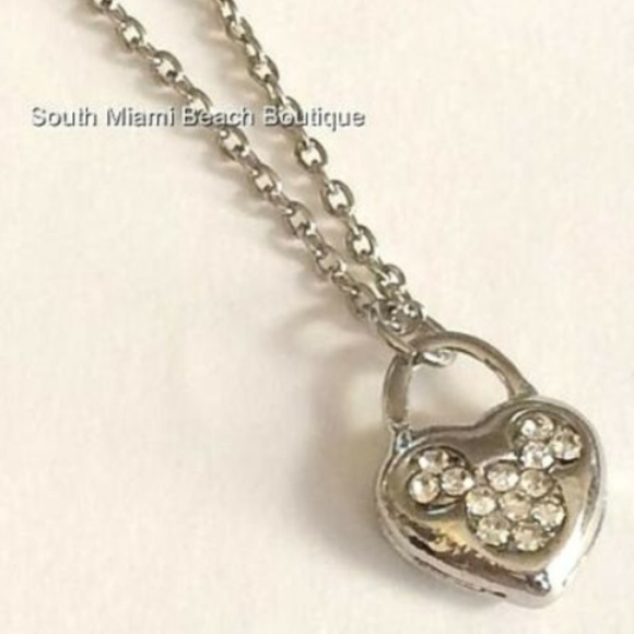 Mickey Mouse Ears Heart Necklace Crystal Disney 18-21" Valentines Day Gift - Picture 3 of 8